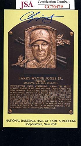 Chipper Jones JSA Coa İmza El İmzalı Altın HOF Plak Kartpostal-MLB Kesim İmzaları
