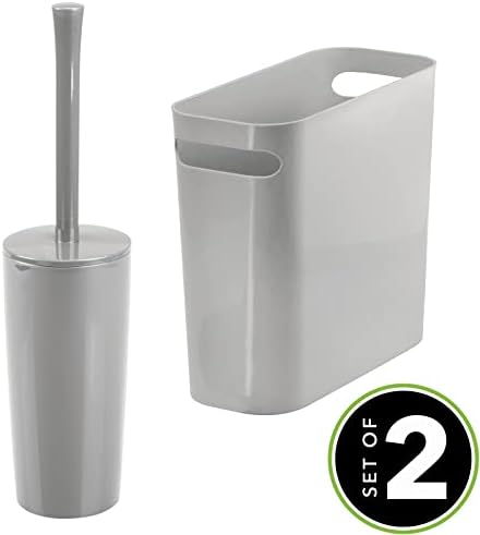 mDesign Modern Kompakt Bağımsız Plastik Klozet Fırçası ve Dikdörtgen Çöp Kovası Çöp Kovası - Banyo Depolama için Açılan-Sağlam,