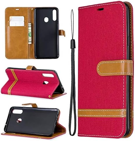 Cep Telefonu Çanta için Galaxy A20s Renk Eşleştirme Denim Doku Yatay Çevir Deri Kılıf ile Tutucu ve Kart Yuvaları ve Cüzdan ve