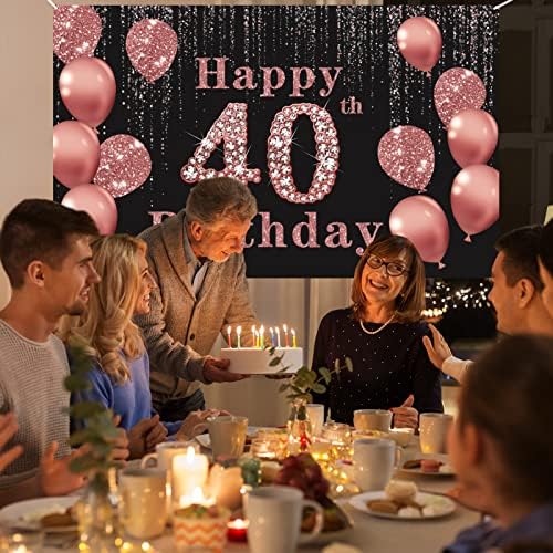 Crenıcs Mutlu 40th Doğum Günü Zemin Afiş, ekstra Büyük 40 Doğum Günü Fotoğraf Arka Plan, gül Altın 40 Yaşında Doğum Günü Süslemeleri