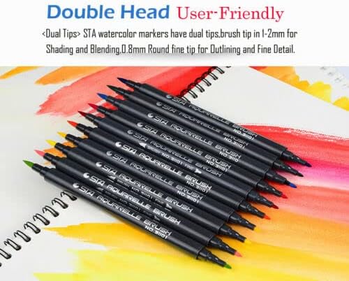 ND 12 Renkler Sanat Marker Kalemler Fineliner İpucu Seti Çizim STA Çift Fırça Su Bazlı