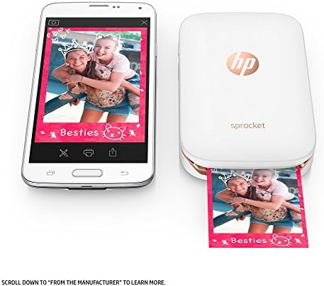 HP Sprocket Taşınabilir Fotoğraf Yazıcısı, 2x3 Yapışkan Destekli Kağıda Sosyal Medya Fotoğrafları Yazdırın-Beyaz (Yenilenmiş)