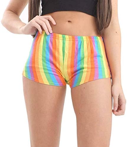 Spinbit Bayan Çok Renkli Gökkuşağı Şerit Sıcak Pantolon Gay Pride Festivali Fantezi Elbise Şort Küçük / Büyük