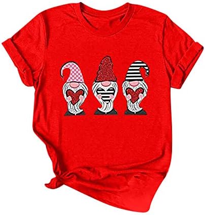 BCDlily Kadınlar sevgililer Günü T Shirt Bluz Gnome Grafik Kısa Kollu Yuvarlak Boyun Tees Gömlek Tops