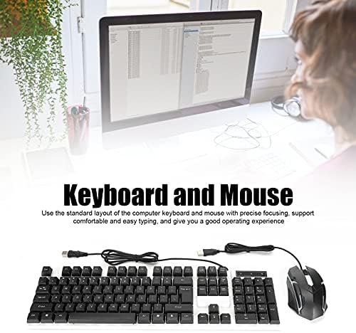 Klavye Fare Combo Kablolu, Dizüstü Bilgisayar için Taşınabilir USB Klavye Fare Tam Boy (Siyah)