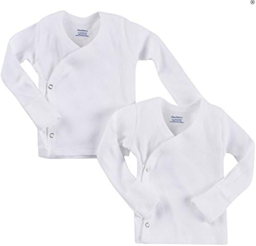 Gerber Unisex-Bebek 2'li Paket Uzun Kollu Yan Geçmeli Mitten Manşet Gömlek-Preemie Beyaz