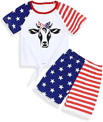 4th Temmuz Yürüyor Çocuk Bebek Kız Yaz Kıyafetler Amerikan Bayrağı Kolsuz Püskül Yelek Üst+Şort Pantolon Giyim Seti 18 M-5 T