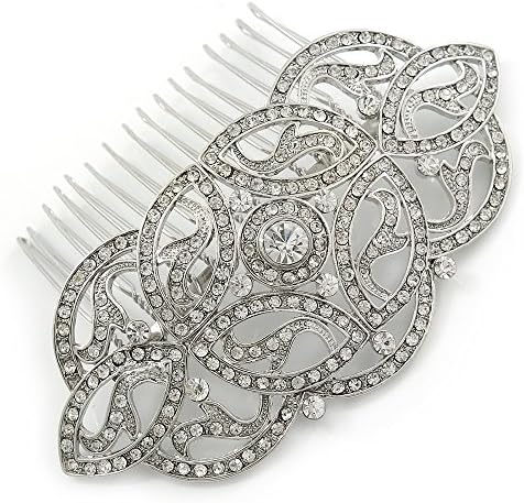 Avalaya Gelin / Düğün / Balo/Parti Art Deco Tarzı Rodyum Kaplama Avusturyalı Kristal Saç Tarak-95mm W