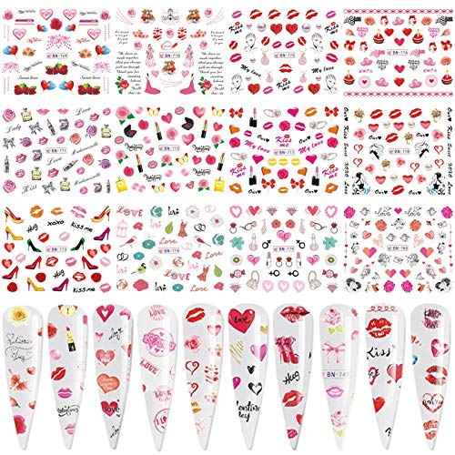 Sevgililer Nail Art Etiketler Su Transferi Tırnak Çıkartmaları Seksi Dudaklar Aşk Ruj Kalp Gül Tasarım Tırnak Sticker Manikür