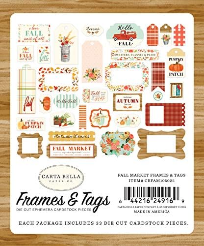 Carta Bella Paper Company Sonbahar Pazarı Çerçeveler ve Etiketler efemera, turuncu, kırmızı, deniz mavisi, krem, kahverengi,