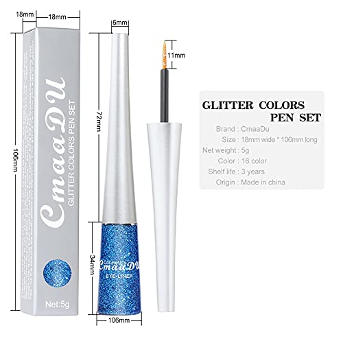 16 Renkler Göz Kamaştırıcı Sequins Glitter Toz Eyeliner Sıvı Uygulamak Kolay Su Geçirmez Ter Geçirmez Uzun Ömürlü Eyeliner (E)