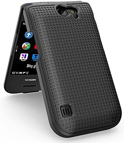 Nokia 2720 V Flip Telefon Kılıfı, Nakedcellphone [Siyah] Koruyucu Geçmeli Sert Kabuk Kapağı [Izgara Dokusu]
