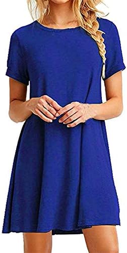Mimacoo yaz elbisesi Kadınlar için Kısa Kollu Mini Elbise Ekip Boyun Üstleri Düz Renk Bluz Moda Casaul Tee