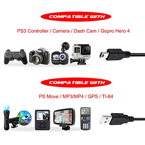 2 Paketi 10Ft PS3 Denetleyici Şarj Kablosu, manyetik Halka Mini USB Veri Şarj Kablosu için Sony Playstation 3/ PS3 Ince/PS Hareket