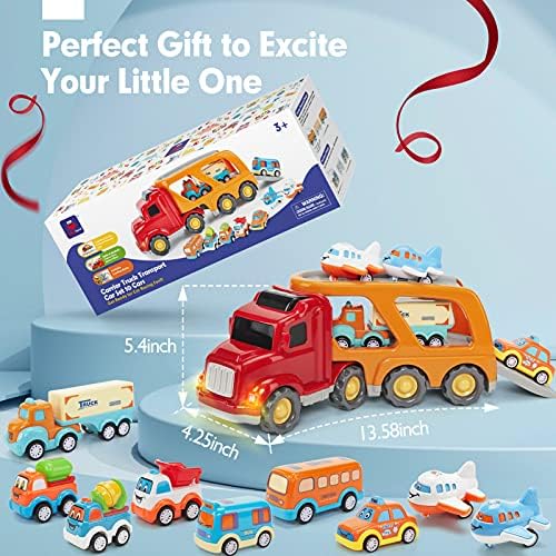 Hahaland oyuncak arabalar için 2 Yaşındaki erkek çocuk oyuncakları için Erkek, 10 Paket Geri Çekin Ses Oyuncak Arabalar Kamyon