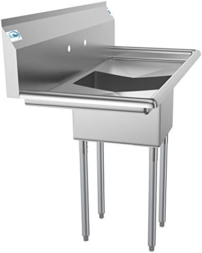 KoolMore 1 Bölmeli Paslanmaz Çelik NSF Ticari Mutfak Hazırlık ve Yardımcı Lavabo 2 Drenaj Tahtası-Kase Boyutu 12 x 16 x 10