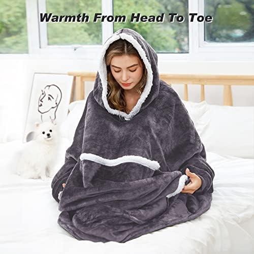 Dev Cepli Büyük Boy Giyilebilir Battaniye Hoodie (Evcil Hayvan Favorileri), Kadınlar ve Erkekler için Battaniye Sweatshirt, Kollu