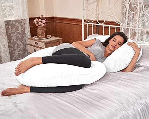 Uyku için Gebelik Yastıkları, Hamile Kadınlar için Premium Kumaş Kapaklı C Şekilli Gebelik Hamile Yastığı, Beyaz