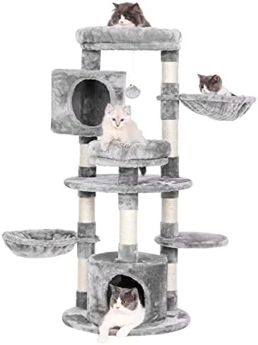 BEWISHOME Büyük Kedi Ağacı Kınamak Paketi ile Yuvarlak Kedi Kulesi Sisal Tırmalama Direkleri Tünemiş Evler Kedi Mobilya Kitty
