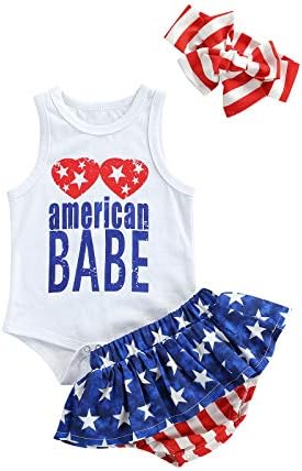Bağımsızlık Günü Bebek Kız Giysileri Yıldız Çizgili Baskı Tops + Pantolon + Yaylar Kafa Bandı 3 Adet 4th Temmuz Bebek Kız Kıyafet