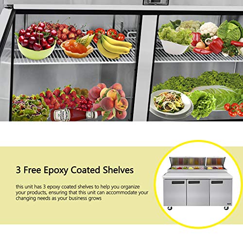 72 İnç Sandviç Salata Hazırlık Masası Buzdolabı-KİTMA 32.8 Cu. Kesme Tahtası ve 18 Tava ile Ft 3 Kapılı Gıda Hazırlama İstasyonu