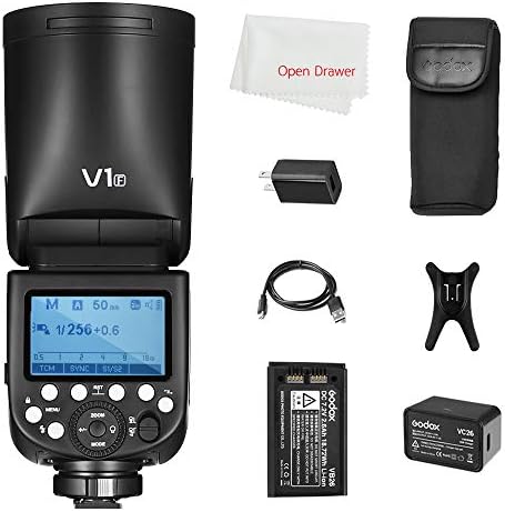 Godox V1 V1-F Flaş TTL On-Kamera Yuvarlak kamera flaşı Uyumlu Fuji Kamera, 1/8000 HSS, 480 Tam Güç Çekim, 2600 mAh Li-Ion