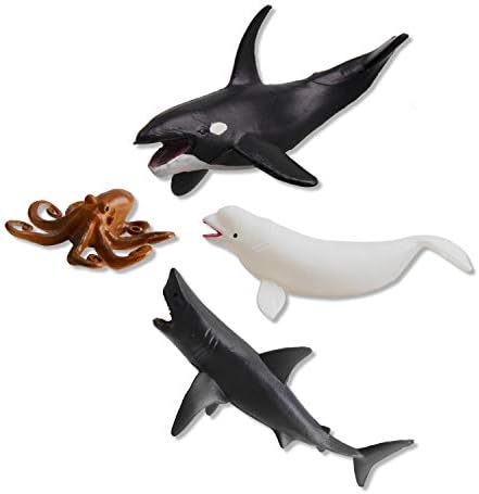 TOYMANY 24 PCS Mini Deniz Hayvan Figürleri, Gerçekçi Okyanus Hayvanlar Figürler Kek Topper oyuncak seti ile Köpekbalıkları Balinalar