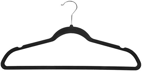 Zen Dolap Ultra İnce Ağır Hizmet Tipi Kaymaz Kadife Takım Elbise Askıları (50 Paket), Siyah