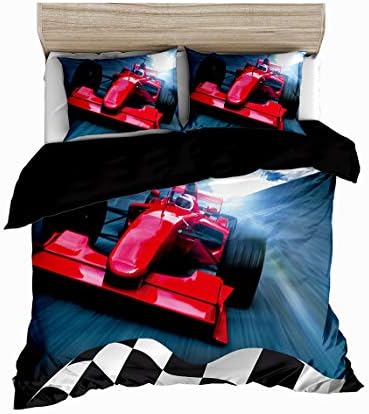 Abojoy Turuncu Spor Araba Nevresim Seti, 3D Baskılı Serin Hız Yarış Araba Otomobil Tarzı Çocuklar Genç Erkek Yatak Seti, 1 Nevresim