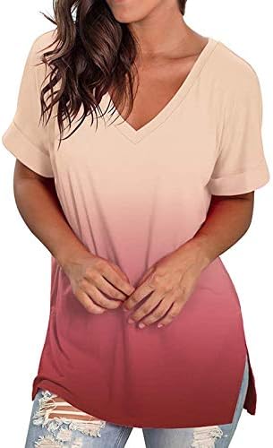Kravat Boya T Shirt Kadınlar için Kısa Kollu Rahat Yaz Bluz V Yaka Pilili Artı Boyutu Gevşek Tee Tops