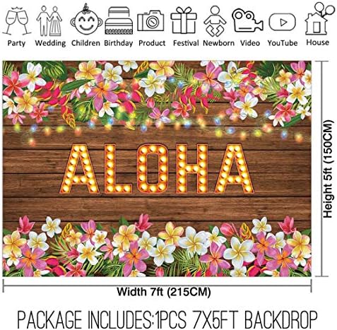 Allenjoy 7x5ft Fabic Aloha Parti Zemin için Yaz Tropikal Hawaii Plaj Luau Fotoğraf Arka Plan Doğum Günü Afiş Çiçekler Ahşap Heykel