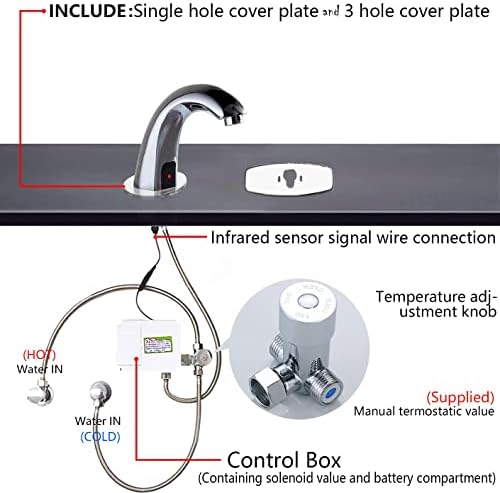 Fotoselli Banyo Bataryası Otomatik Hareket Sensörlü Lavabo Bataryaları Delikli Kapak Plakası ve Sıcaklık Mikseri, BODQEMR Hareket
