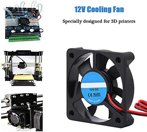 ASHATA 3D Yazıcı için Soğutma Fanı, 50mm x 50mm x 10mm 3D Soğutma Fanı, 2Pin 12 V 4000-6500 RPM 30dB 8-14CFM Yüksek Hızlı Soğutma