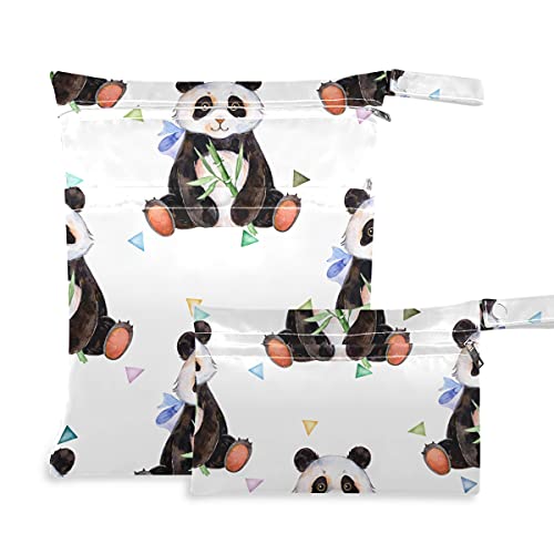 Sevimli Panda ıslak kuru çanta kullanımlık Bezi ıslak çanta için mayolar su geçirmez ıslak Kuru Organizatör ile iki fermuarlı