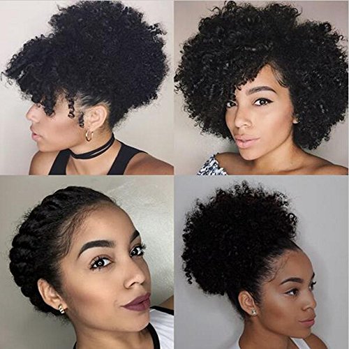 10 inç Brezilyalı Bakire Saç Afro Kinky Kıvırcık Klip insan saçı postiş Afrika Amerikan Doğal Renk Kinky Kıvırcık Klip Ins 7