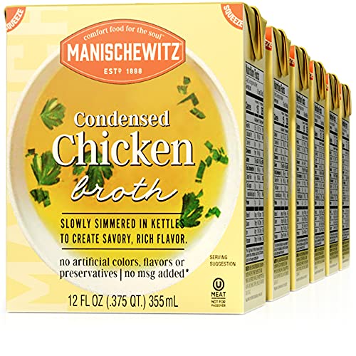 Manischewitz Yoğunlaştırılmış Tavuk Suyu 12 oz (6 Paket), Lezzetli, Su ısıtıcısı Pişmiş, Yavaş Pişirilmiş