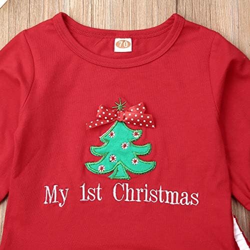 3Pcs bebek kız Noel kıyafeti Santa tunik T-Shirt elbise üstleri ve şerit tozluk pantolon eşarp Xmas kıyafetler ile ayarla