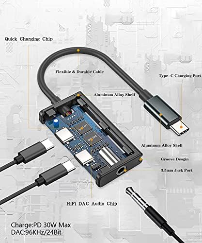 USB C 3.5 mm Ses Adaptörü, Mxcudu Yükseltilmiş 3 in 1 USB C Erkek 3.5 mm ve USB C Kulaklık Jakı Stereo Dönüştürücü Dongle ve