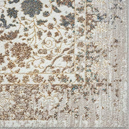 Luxe Weavers Halı 6495-Sıkıntılı Çiçekli Alan Kilim, Krem 9x12
