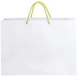 Kağıt Torbalar 100 Beyaz Alışveriş Sarı Halat Kolları 16 x 6 x 12 ½ Premium