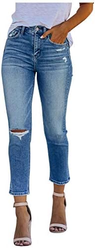 VEKDONE kadın Ripped Boyfriend Jeans Sıkıntılı Streç Skinny Düz Bacak Pantolon Komik Kırık Delik Kot Pantolon