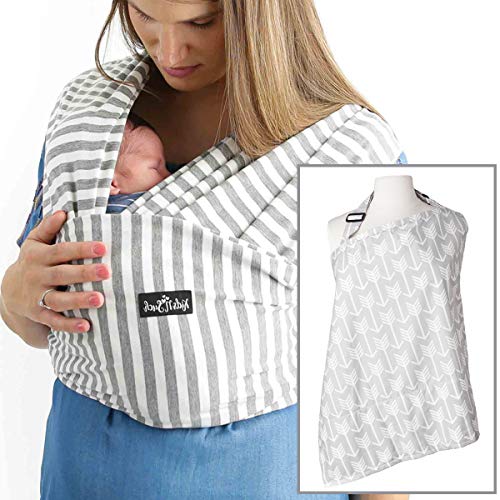 4 in 1 Bebek Wrap Taşıyıcı ve Hemşirelik Kapak Ok Paket-Halka Sapan-Kömür Gri Pamuk