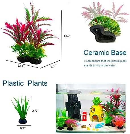Calofun Akvaryum Süslemeleri Hideout Evi, Yapay Bitkiler ve Kum için Balık Tankı Temizleme Aracı Kiti ile-28 ADET (Orta)