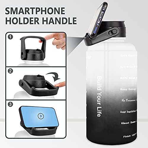 BuildLife Yarım Galon Su Şişesi-BPA Ücretsiz Sızdırmaz su sürahisi Degrade Motivasyon Zaman İşaretleyici ile Saman ve telefon