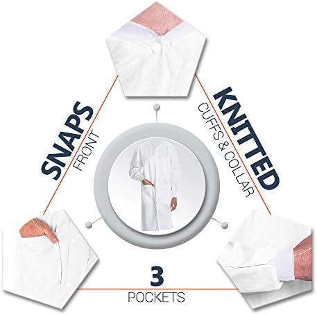 İNANILMAZ Tek Kullanımlık Elbiseler. 10 Paket Beyaz SMS Polipropilen 45 gsm Laboratuvar Önlüğü XX-Large. 6 Çıtçıt, Örme Bilek