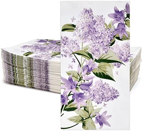 100 Leylak Çiçek Konuk Peçeteler 3 Kat Tek Kullanımlık Mor Lavanta Bahar Çiçekleri Yemeği Kağıt El Peçete Banyo Toz Odası Düğün