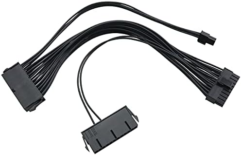 Ruiwaer 12 inç/ 30 cm Çift PSU Güç Kaynağı 24 Pin Uzatma Kablosu, 24 pin 24(20+4) pin, ATX Anakart için, Siyah