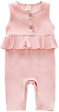 Kashoer Bebek Bebek Kız Kolsuz Nervürlü Giyim Katı Romper Tulum Ruffles Düğme Kıyafet