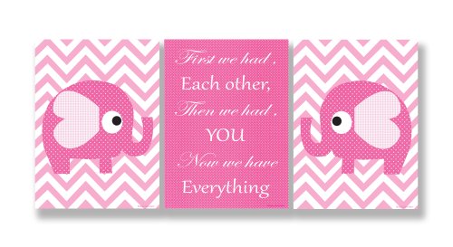 Chevron'daki Stupell Pink Elephants'ın Çocuk Odası Şimdi Size 3-Pc'miz Var. Dikdörtgen Duvar Plak Seti, 11 x 0.5 x 15, Gururla