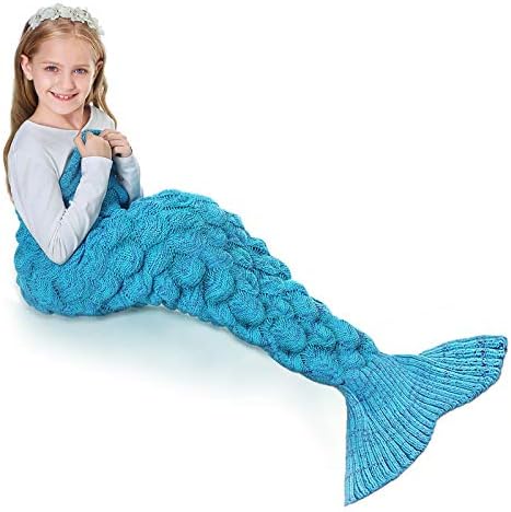 Mermaid Kuyruk Battaniye, TEKİ Giyilebilir Tığ Uyku Battaniye Çocuklar Kızlar için, balık Terazi Desen Tam Vücut Fishtail Battaniye
